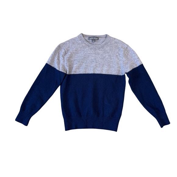 Slate Stone Wool Crewneck Color Block Long Sleeve Sweater US Men's S - Picture 1 of 7